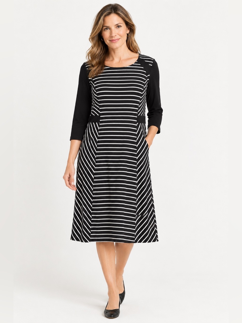 X-Two Women’s Black & White Striped Midi Length Dress Size 18